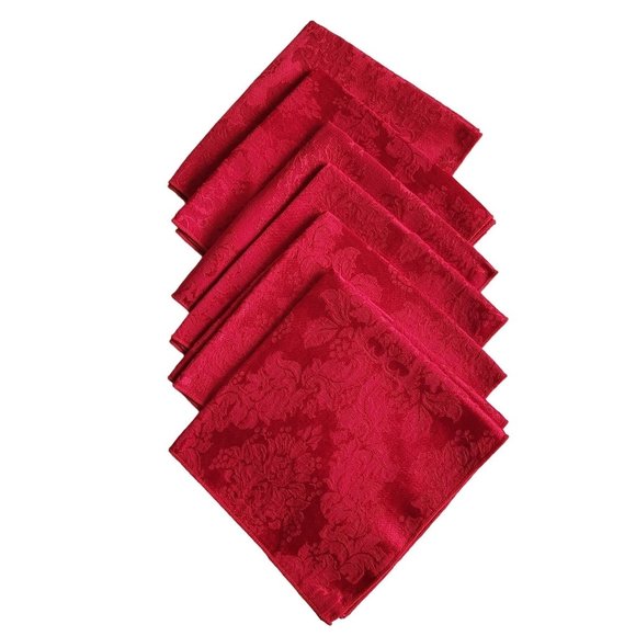 Red Damask Cloth Fabric Napkins Set of 6 - Picture 1 of 5